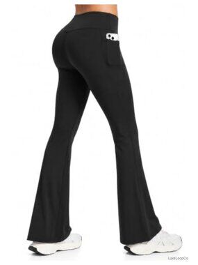 Flare Leggings with Pockets High Waisted Tummy Control Yoga Pants